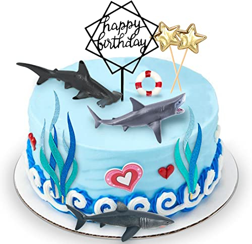 Morofme Hai-Kuchenaufsätze, 9 Stück, Hai-Geburtstagstorte, Cupcake-Aufsatz, Mini-Spielzeugfiguren, Hai-Kuchendekoration für unter dem Meer, Ozean, Hai, Unterwasser