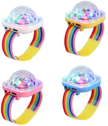 Lancoon Disco Ball lampa, bärbar mini bärbar LED-lampa natt stroboskop klocka armband USB-laddning röststyrd med sugkopp för barn fest bil dans DJ klubb (rosa/gul/blå/vit)