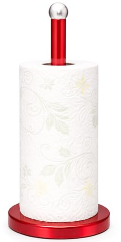 Innoteck Freestanding Kitchen Paper Towel Holder – Stable Non-Slip Base, Premium Stainless Steel – Fits Large-Sized Rolls, Modern Vertical Design – Red