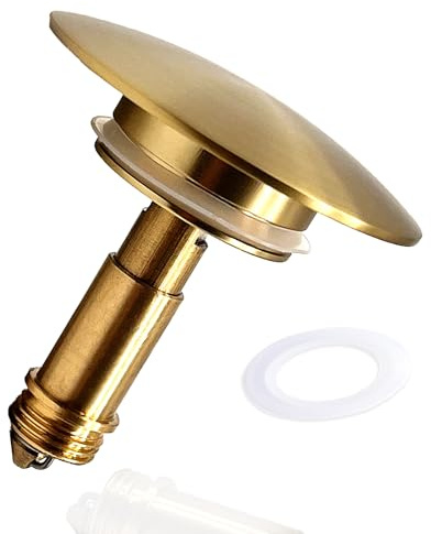 Pop Up Waschbeckenstöpsel 66mm Gebürstetes Gold Massiv Messing, Chonphan Abflussstopfen Spüle Stecker, Federbelasteter Druckstopfen, klick-Klack, Steckstopfen für Badezimmer Waschbecken Waschtisch