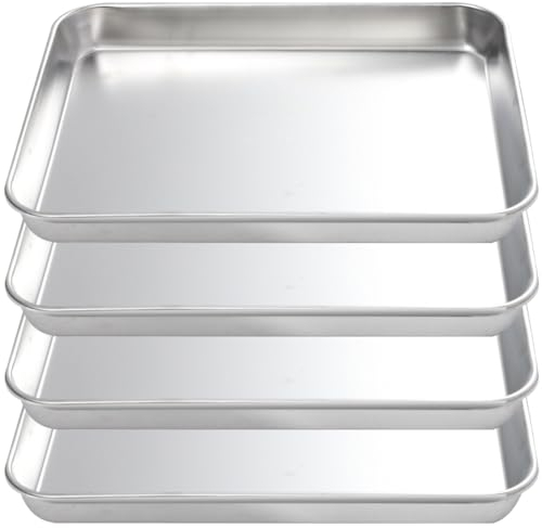 Ciieeo Lot de 4 plats de cuisson en acier inoxydable - Poêles à frire plates - Assiettes à dîner - Plateaux de cuisson à la vapeur - Plaque de grille-pain coréenne - Assiette à collation - Plateau