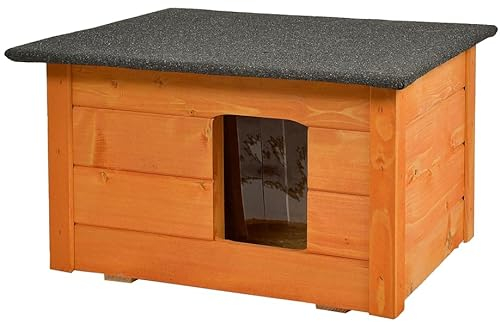 WOODOK Kleines Katzenhaus Outdoor aus Holz - Isoliertes Katzenhütte für Garten oder Terasse - Kleintierhaus für draußen, 54 x 39 x 34 cm