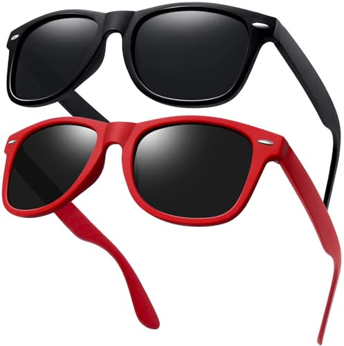 Joopin Gafas de Sol Hombre y Mujer Negras Oscuras y Rojas Rectangulares Estilo Clásico Moderno Casual polarizadas para Conducir Running Playa Pesca Golf