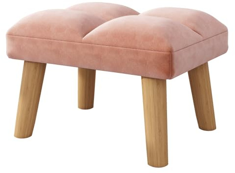 YMYNY Ottoman Pouf, Petit Tabouret Bas avec Pieds en Bois, Canapé rembourré Moderne, Repose-Pieds, Tabouret de Canapé en Velours,Tabouret à Chaussures pour Salon Chambre 40×30×27CM Rose HBD032P