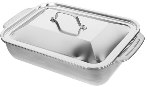 Garneck Stainless Steel Roasting Pan and Fish Tray 41x24x7.5cm Rectangular Deep Hotel Pan with Lid for Catering and Home Cooking