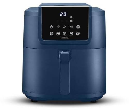 BOURGINI Freidora de Aire con Revestimiento Cerámico Pro, Libre de Químicos (PFAS, C6, PFHxA, PTFE, PFOA y BPA), Formato 35% más compacto, para un hogar sin tóxicos. (8 Litros - Azul)