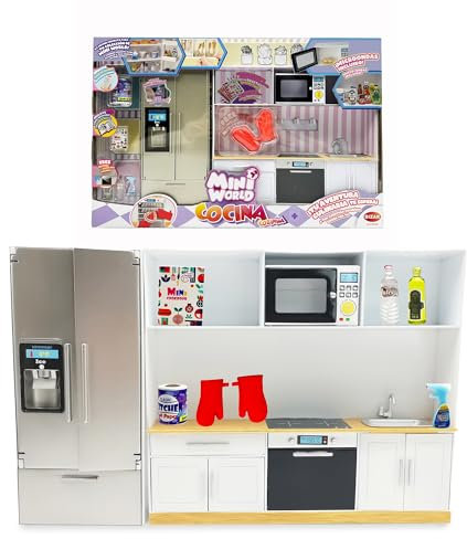 Bizak Mini World Playset Cocina, Set de Cocina con Horno, Microondas, Frigorífico, Dispensador de Hielo y Accesorios, Niños y Niñas +6 Años, (64506010)