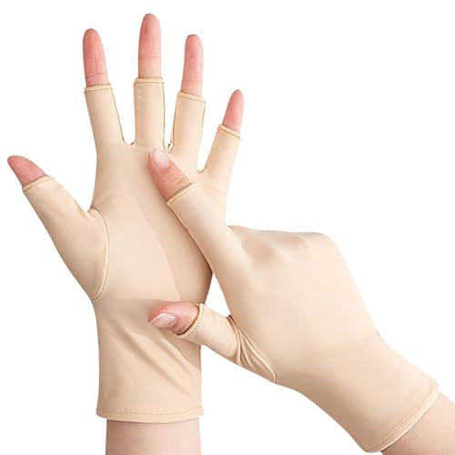 FSSTUD Damen UV-Sonnenschutz-Handschuhe, Sommerhandschuhe, Halbfinger, Touchscreen-Handschuhe, Nude, 21cm lang, 9cm breit