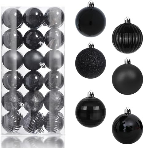 Spetsbst 36 stycken julgranskulor, svarta, 6 cm, återanvändbara julgranskulor, plast, julgransdekorationer, julgranskulor för julfest