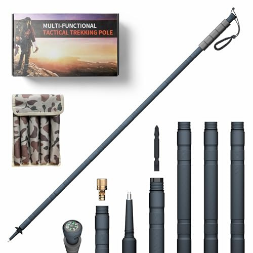 GoldPig 48 Modular Aluminum Tactical Hiking Stick – 6-Piece Walking Stick with Compass, Screwdriver & Whistle, Tungsten Tip, Carry Pouch for Trail, Travel & Everyday Walks