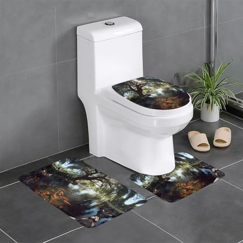 YYHHAOFA Set di 3 tappeti da bagno con stampa di pesci rossi sotto il salice, tappetini antiscivolo per WC, rivestimento per WC e copertura, facili da pulire
