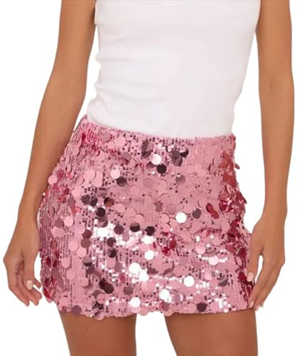 Women Sparkly Sequin Mini Skirt, Glitter Skirt for Party Club Night Out | Stretchy skirt,elastic waist.covered with shiny sequins,fits snugly,accentuate curves.Ideal for dance, parties,clubs