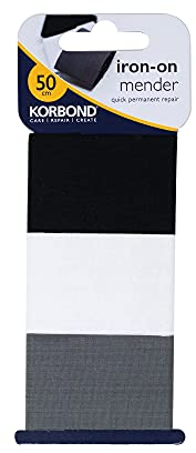 Korbond Fabric Repair Tape/Patch - Iron On - Pack Of 3 – Black, White & Grey – Each 3.8cm x 50cm – Total 1.5m Tape – Invisible Permanent Mending - Ideal for Fixing Clothes & Garments