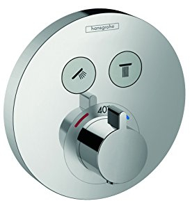 hansgrohe ShowerSelect S - Duschthermostat Unterputz, Duscharmatur mit Sicherheitssperre (SafetyStop) bei 40° C, rundes Thermostat für die Dusche, Mischbatterie für 2 Verbraucher, Chrom, 72859670