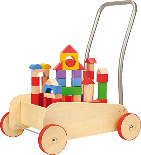 Small Foot foot Lauflernwagen Bausteine aus Holz, Laufhilfe für Kleinkinder, inkl. 51 Bauklötze, ab 12 Monaten, 4236 Toys