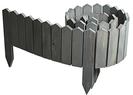 BOGATECO Rollborder Steccato in Legno, Lunghezza 200 cm e 30 cm di Altezza Abete | Recinzione da Giardino, per segnare i sentieri e i confini di aiuole, Prati | Flessibile, Impregnato | Antracite