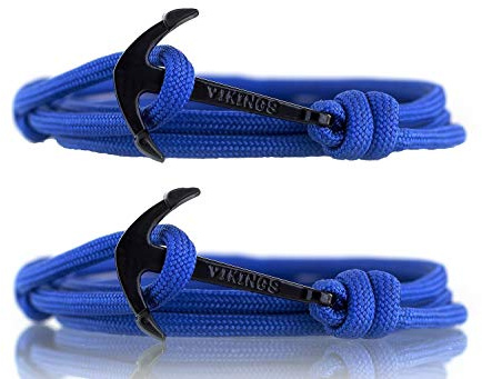 VIKINGS Nylon partner ankare armband en vänskapsset för män och kvinnor e rostfritt stål, colore: Blå (svart) blå (svart), cod. 9456