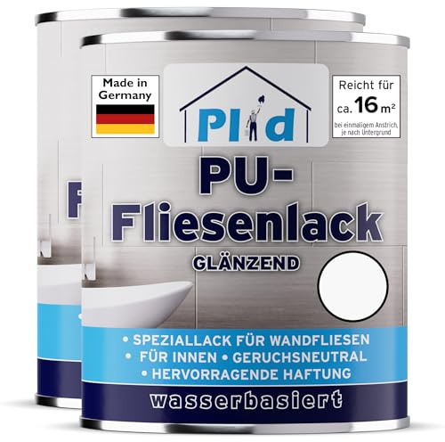 Plid® Peinture Carrelage Salle de Bain & Cuisine – Blanc Brillant 1,5 L – Résistant à l'humidité – Peindre & Vernir Carrelage Intérieur/Lavable – Séchage Rapide – Idéal Rénovation Douche, Cuisine –