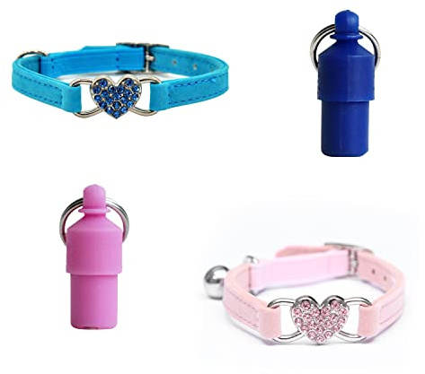 2 st justerbara halsband, husdjurshalsband, hjärtformad kattungehalsband, kattungehalsband med klockor, med 2 husdjurshängen för kattungar, valpar och andra små husdjur (rosa, blå)