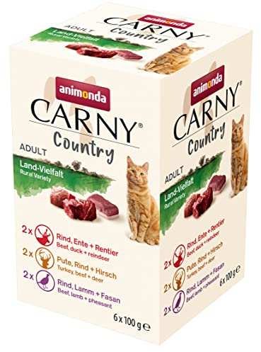 Carny Country Katzenfutter nass Country Mix (6 x 100g), Katzen Nassfutter von animonda ohne Getreide und Zucker, mit frischen fleischlichen Zutaten