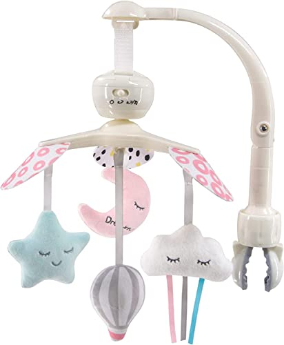 LADIDA Babybett-Mobile mit Musikmelodien zum Aufhängen, rotierendes Spielzeug, Rosa FLY UP HIGH, Thema für neugeborene Mädchen (Pink Fly Up High Model: 166)
