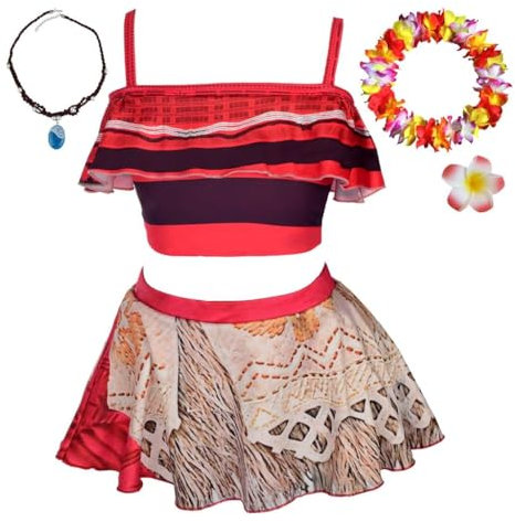 Lito Angels Vaiana Badeanzug Zweiteiler mit Zubehör für Kinder Mädchen, Tankini Bademode Schwimmkleid Sommer Strand, Größe 5-6 Jahre 116