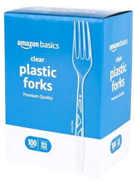 Amazon Basics Disposable Clear Plastic Forks, Premium Quality, 100 Count, Large Pack
