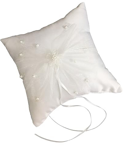 Ciieeo Coussin D'alliances en Tissu Blanc Dentelle Élégante Mariage Protège Bague et Facile à Transporter pour Cérémonie de Mariage