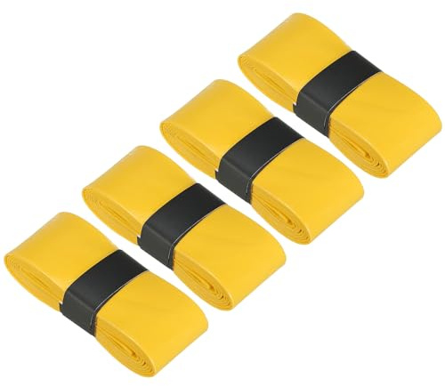 PATIKIL 43.3 Tennis Racket Grip Tape, 4 Pack Anti Slip Absorbent PU Badminton Overgrip Racquet Grip Tape for Baseball Pickleball Paddle, Yellow