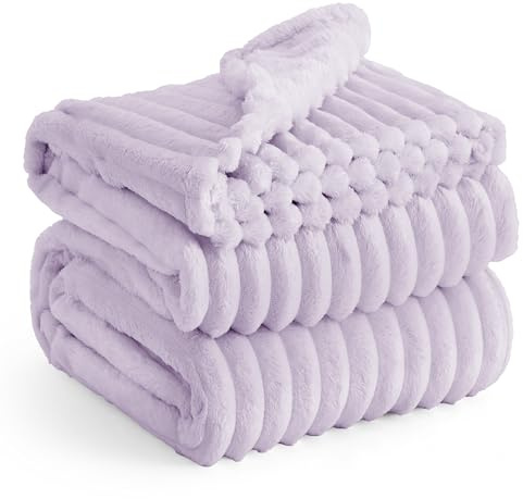 BEDSURE kuscheldecke 220x240 für Zimmer Deko - Tagesdecke, Wolldecke & Fleecedecke, Sofadecke, Weiche Warme Grobe Korddecke für Couch, Geschenke für Frauen, XXL Große Decke, Lavendel, 220 x 240 cm