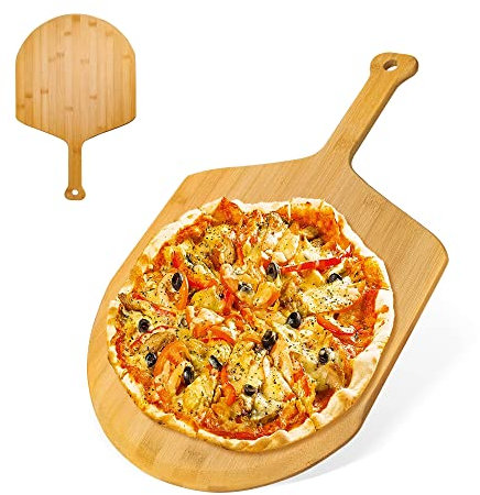 AZKEEGREY Pala de pizza de madera para pizza, tabla de pizza de bambú con asa, deslizador de pizza, bandeja para servir, 29,5 cm, para pizza, queso, tartas, carne