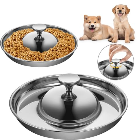ELISABE Stainless Steel Puppy Bowls, 2 Pack Puppy Feeding Bowls with Handle for Food Water, Weaning Bowl for Multiple Puppies Cats Eating at Same Time