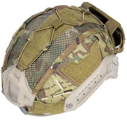 TS TAC-SKY 500D Nylon Airsoft Helmet Cover With Battery Rear Pouch And Elastic Fixed Straps For Outdoor CS Paintball Hunting Multicam Tactical Helmet Cover For Fast SF Helmet(M)