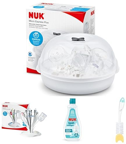 NUK Micro Express Steriliser with NUK MultiDry Rack, Bottle Cleanser and Bottle Claning Brush Bundle
