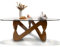 GESEILAY Dreieckiger Couchtisch aus Glas Durchsichtig Wohnzimmertisch Modern Glastisch Couch Klein Kaffeetisch mit Holz Base(Walnut-Transparent, 91)