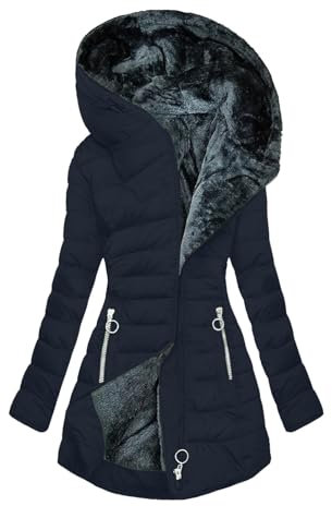 Yolimok Daunenjacke Damen Sale,Leichter Wasserabweisende Steppmantel mit Kapuze Jacket Winter Warmer Winterjacke Lang Baumwolle Pufferjacke Einfarbige Wintermantel Gefüttert Fleece Outdoorjacke