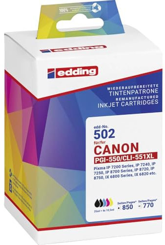 edding Druckerpatrone ersetzt Canon PGI-550XL+CLI-551XL Kompatibel Kombi-Pack Schwarz, Photo Schwarz, Cyan, Magenta, Ge