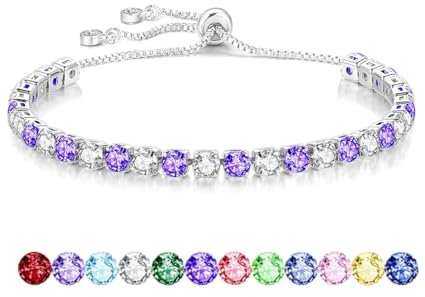 Mieoyue S925 Silver Bracelet for Women Adjustable Slider Crystal Tennis Bracelet Birthstone Jewellery Birthday Gifts (June)
