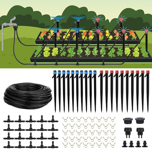 110FT Drip Irrigation System 90PCS Kit, Quick-Connect Automatic Garden Watering DIY System with Adjustable Nozzles & Sprinklers for Garden Greenhouse Flower Lawn Potted Plants