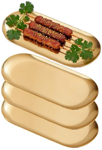 SANQIAHOME 21 x 9 cm liten tallrikar mattallrikar i rostfritt stål, Set med 4,desserttallrikar, guld