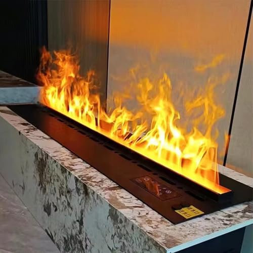 Vattenånga spis 3D atomiserad flamma Dimbar, infälld elektrisk ångkamin med fjärrkontroll och pekskärm, 9 färger simulerad låga inredning,150x24x18cm/59x9.4x7in