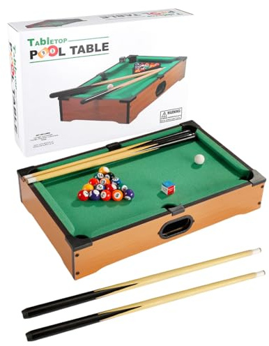 Mini Pool Table Top Game for Kids & Adults, Portable Mini Snooker Table with 16 Balls, 2 Cues, Chalk & Triangle, Tabletop Pool Game Set for Family Games, Indoor Play & Gifts