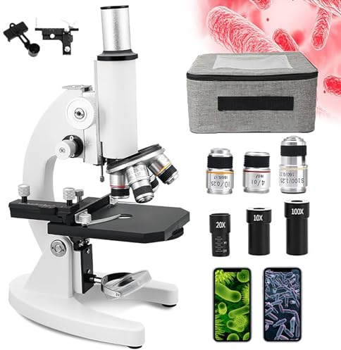 DEaThsalL Microscopio Biologico 100000X/150000X/200000X, Angolo di Visione 0-45°, con Supporto per Cellulare, Set Microscopio Monoculare Didattico per Acquacoltura/Laboratorio,200000X
