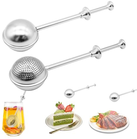 EUREKORA Teezange 2 Stück Teefilter mit Langem Griff Teeei Teaballs aus 304 Edelstahl Perfekt für losen Tee Gewürze auch Mehlsieb Kakaopulver
