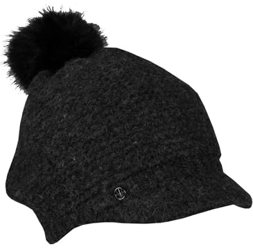 LOEVENICH Bonnet ballon tricoté | Avec pompon en fourrure synthétique | Taille unique | Bonnet d'hiver chaud pour femme, charcoal, taille unique