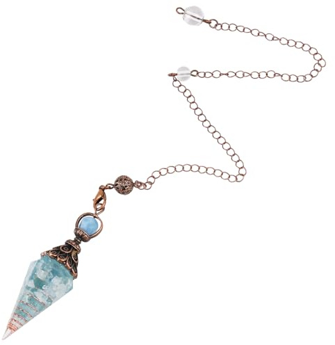 Pendule en pierre d’aigue-marine en résine, pendule cristal hexagonal avec chaîne, pendentif ésotérique pour divination Reiki méditation