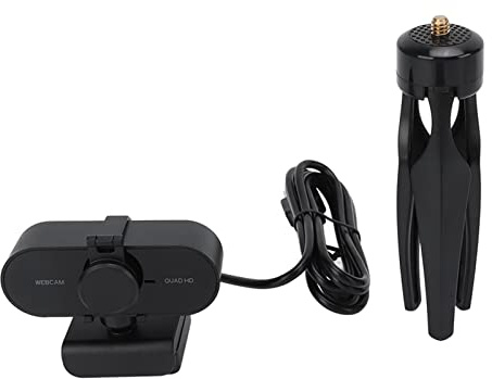 PODSJD Cámara Ordenador 1440P Webcam USB 2.0 con micrófono con cancelación de Ruido y Soporte trípode - Imagen nítida, Montaje Flexible para videoconferencia y Streaming Desde casa