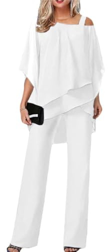 Generisch Traje de pantalón para mujer, elegante, vintage, juego de 2 piezas, traje de noche con tul, camiseta de gasa de dos piezas, camiseta de gasa y cintura alta, cóctel festivo, traje de pantalón