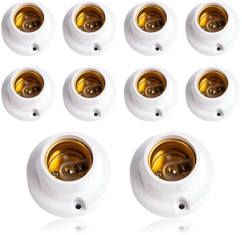 OMIGA 10 Pezzi Portalampada e27 Portalampada da Soffitto max. 60W AC 220V Porta Lampada da Soffitto Adatto a Tutti i Tipi di Luci a LED Porta Lampada Bianco