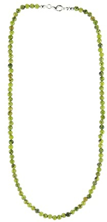 Budawi® Serpentin Peru Kette 45 cm | facettierte Perlen ca. 4 mm | Edelstein Halskette | Karabiner 925er Sterling Silber